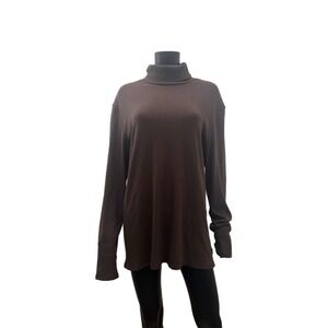 Guess Ribbed Turtleneck Long Sleeve Chocolate Brownie XL Slim Fit NWT